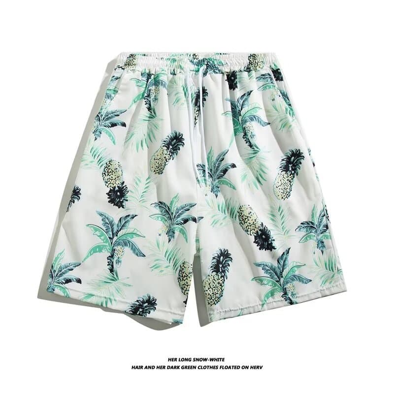 Men's Beach Shorts with Vacation Coconut Tree Print, Loose Five-Point Pants, Quick-Dry Swim Shorts for Water