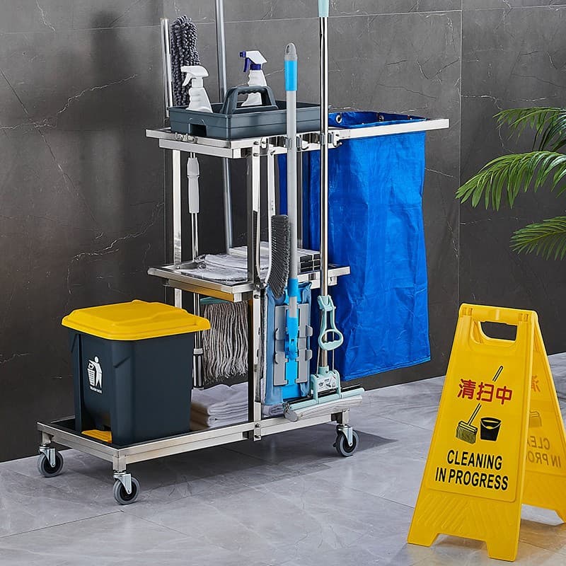 Stainless Steel Linen Cart Hotel Housekeeping Service Cart Trolley for Cleaning