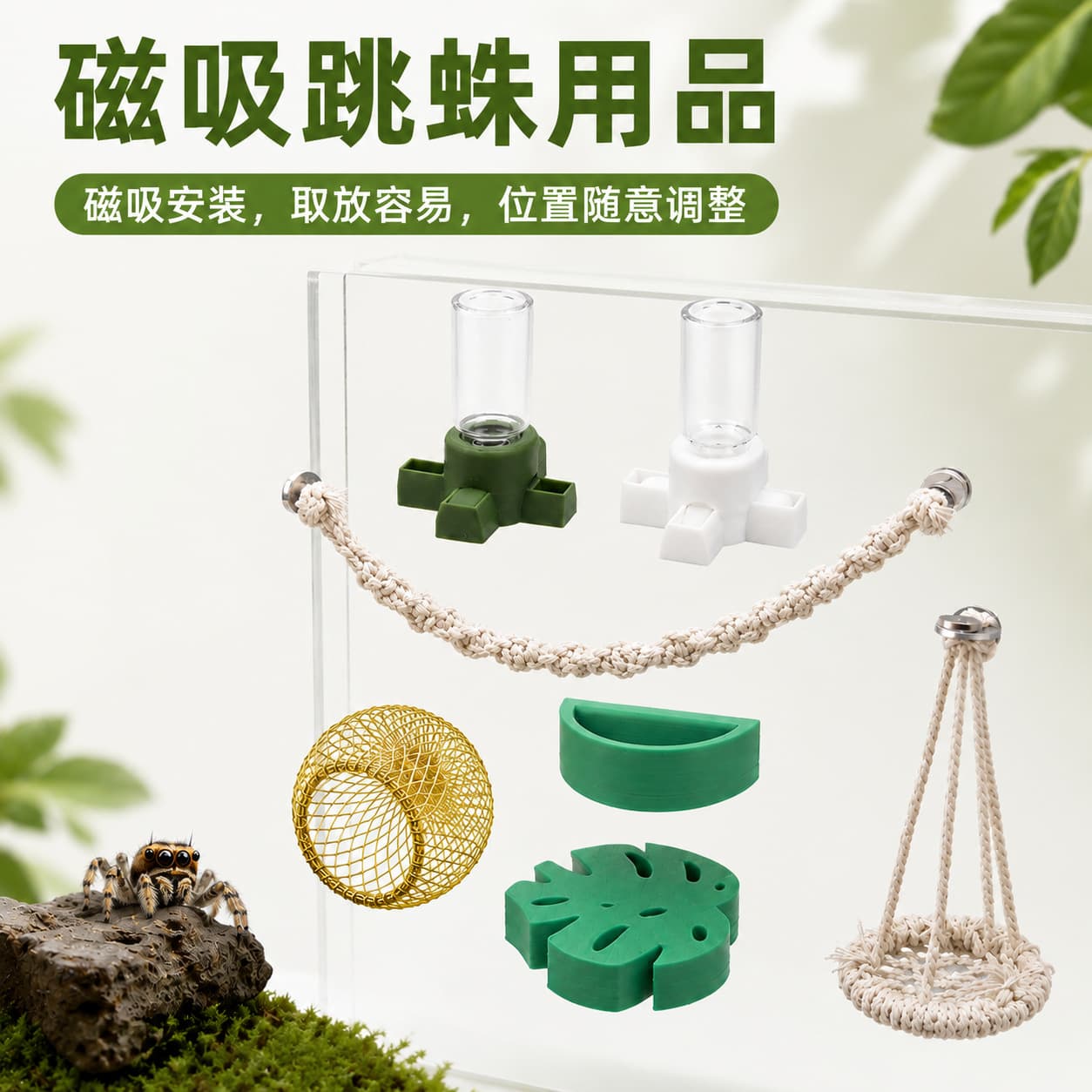 Magnetic Jumping Spider Leash Bridge Mini Spider House Food Bowl Water Dispenser Climbing Net Jumping Spider Enclosure Accessories Breeding Box