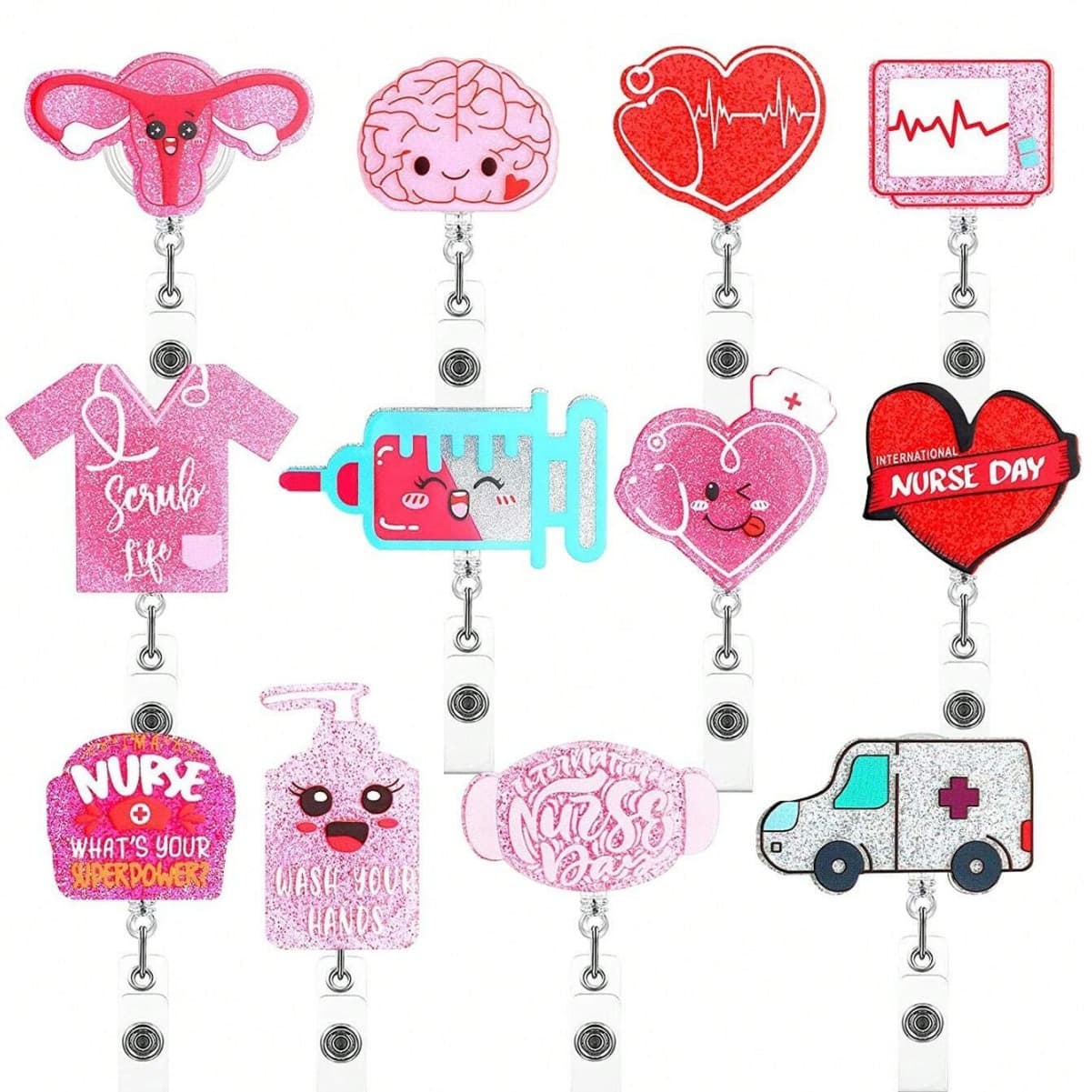 Acrylic Uterus Love Clothes Needle Mask Easy Pull Buckle Easy Pull Doctor Nurse Retractable Badge Reel