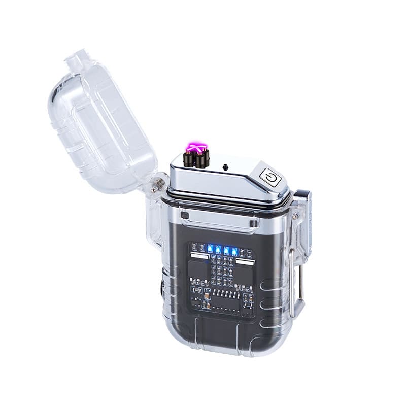 HB-251 Transparent Shell Waterproof Electronic Pulse Lighter with Flashlight, Waterproof Arc Lighter, Cross-Border Supply