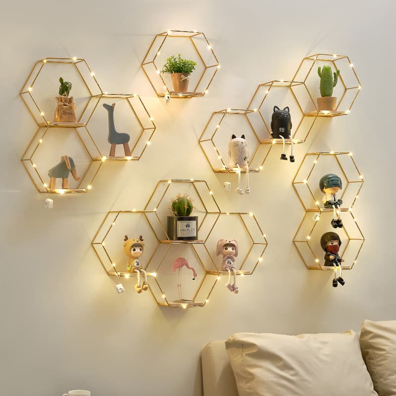 No-Drill Wall Decorative Shelf Creative Home Living Room Wall Art Storage Rack Dining Room Bedroom Iron Wall Shelf