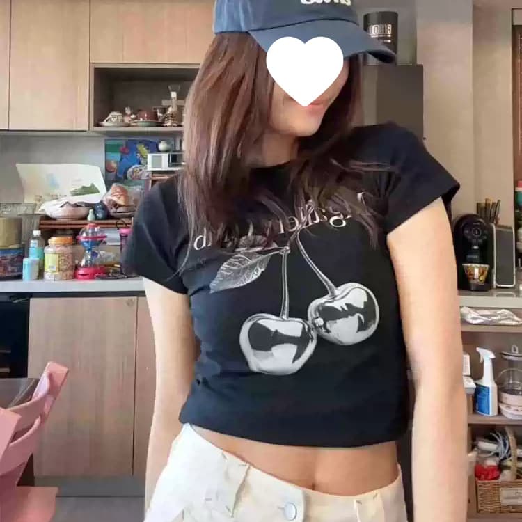 Source factory pure cotton 40s (92% cotton 8% spandex) summer new short sleeve regular shoulder T-shirt women's printed top