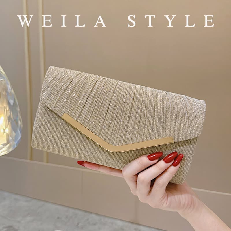 Cross-border European and American Fashion Pleated Envelope Bag Dinner Clutch Bag Chain Crossbody Wedding Party Dress Cheongsam Bag for Women