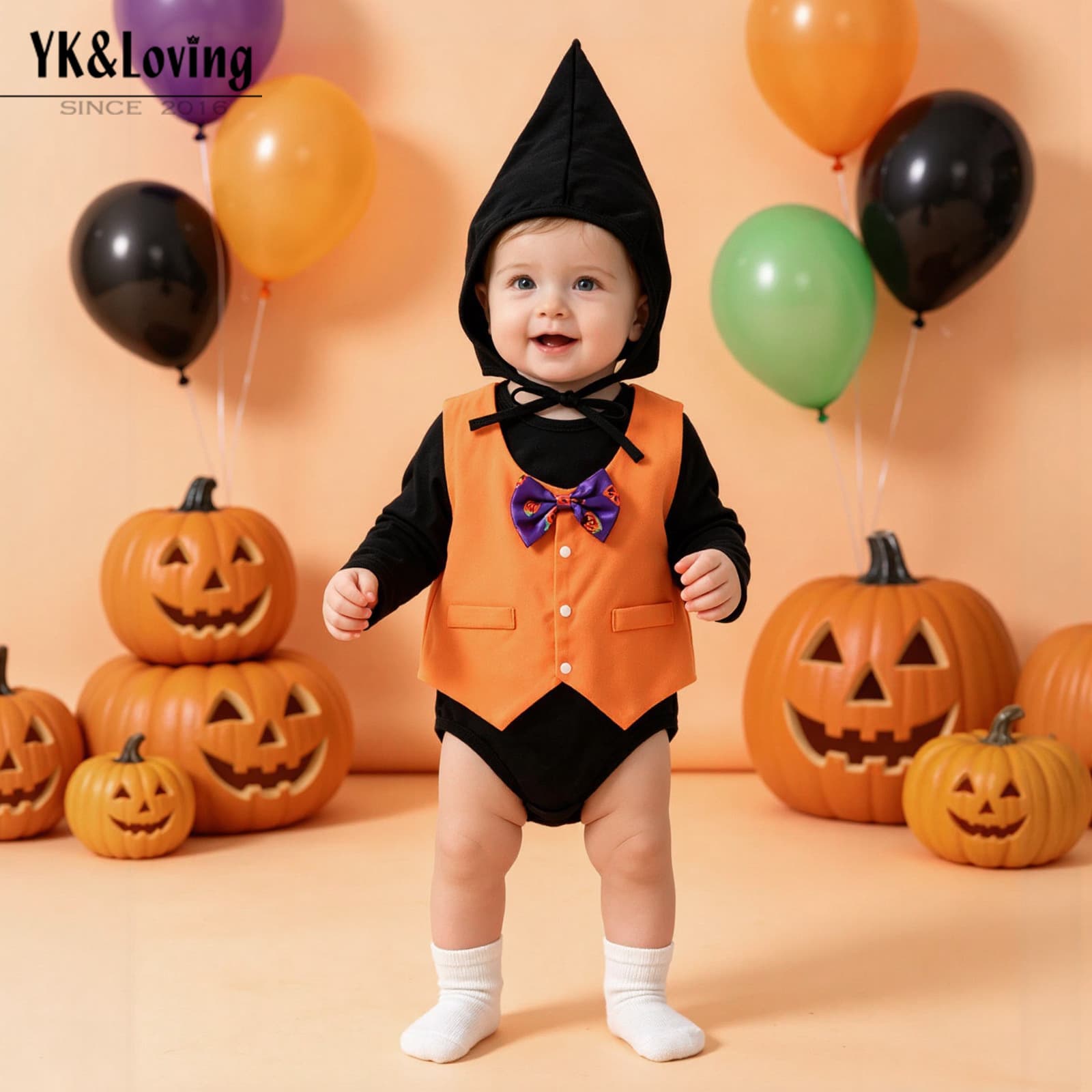 Cross-border Baby Boy Halloween Vintage Gentleman Vest Bow Tie Bodysuit Pointed Hat Set Newborn Photo Outfit