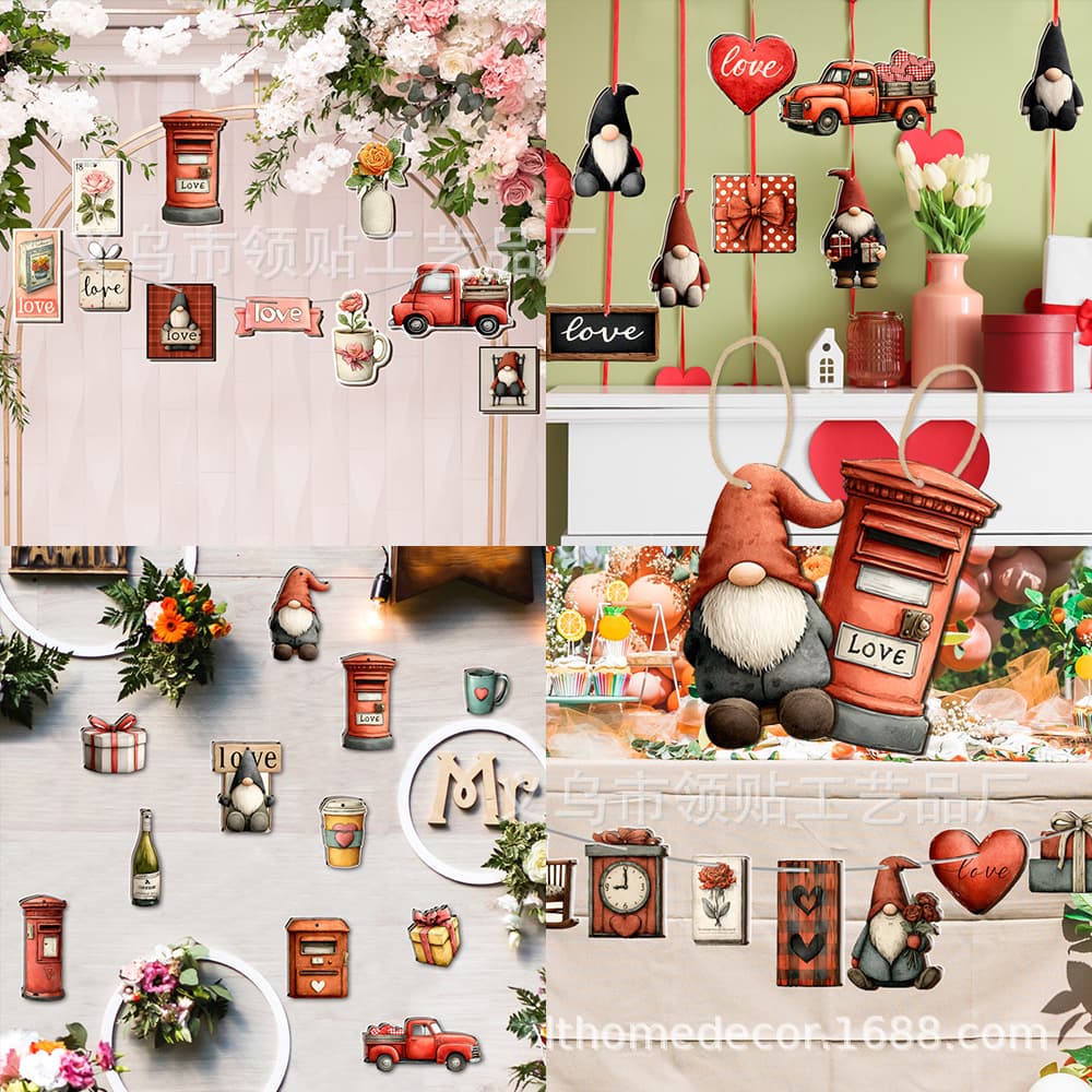 Cross-border Wedding Decoration Wooden Plaques with Gnome and Love Heart, Hanging Wall Decor for Proposal and Marriage Parties