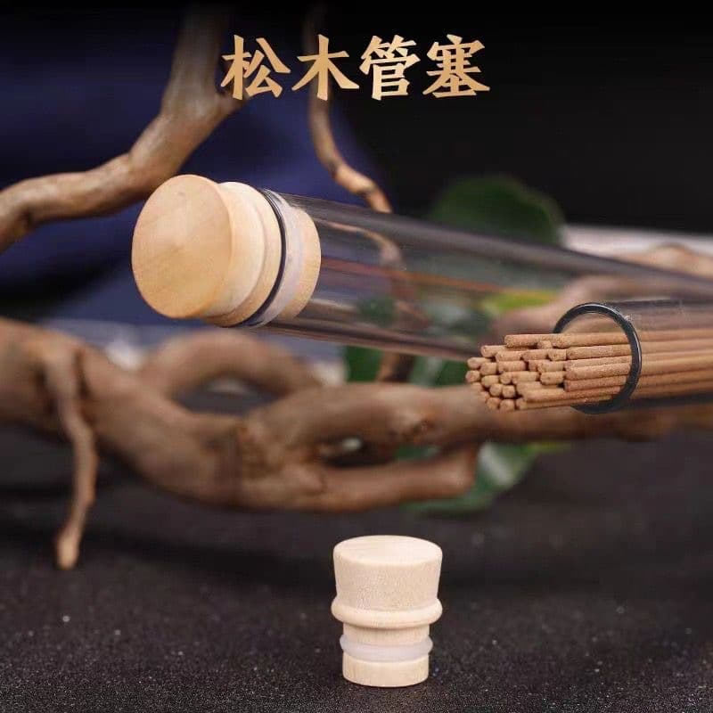 Thick plastic incense stick tube 10g with pine wood lid, acrylic agarwood and sandalwood incense tube 20g, transparent incense tube
