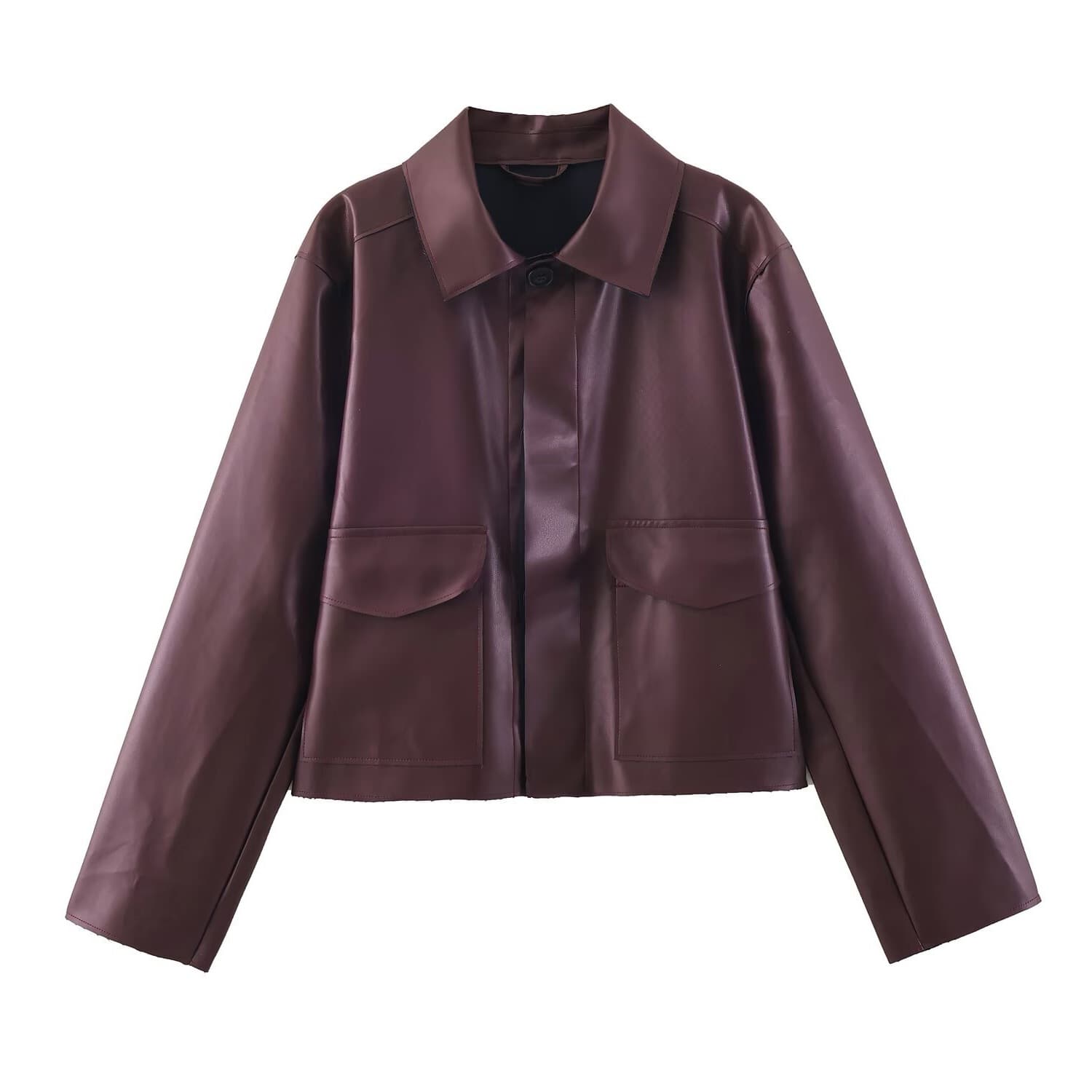 TAOP&ZA Early Autumn New Women's Commuter Fashionable Pocket-Trimmed Faux Leather Short Jacket 6318244