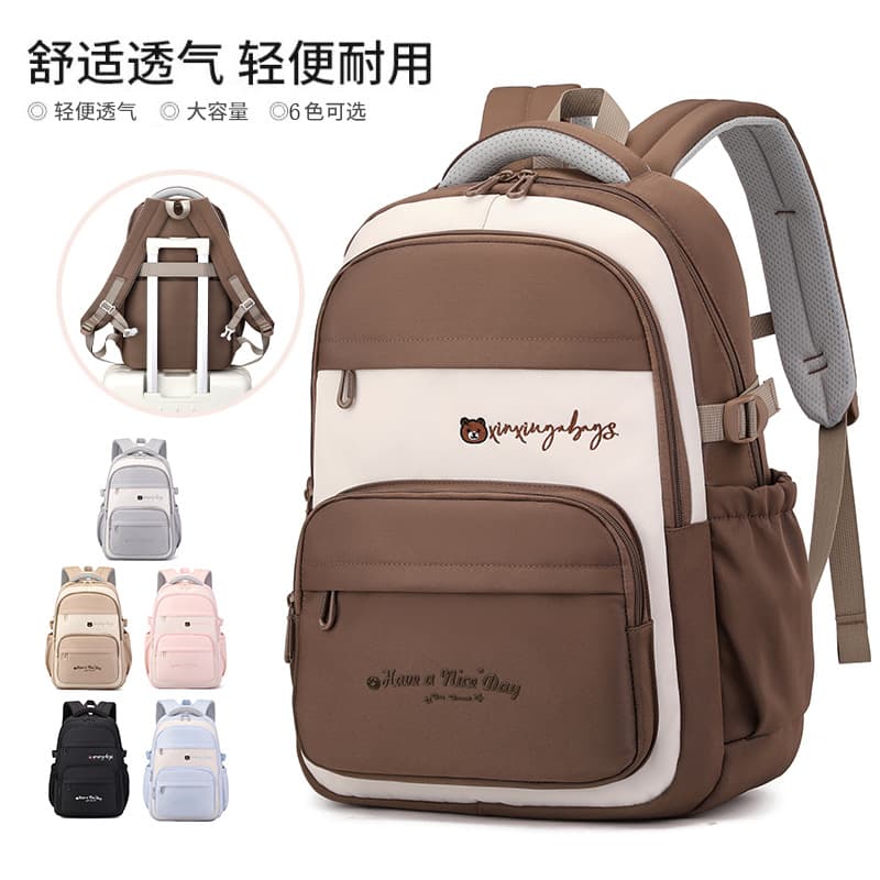 Korean-style Contrast Color Versatile Student Backpack Large Capacity Fashionable Durable Junior High School Backpack Set with Trolley for Travel