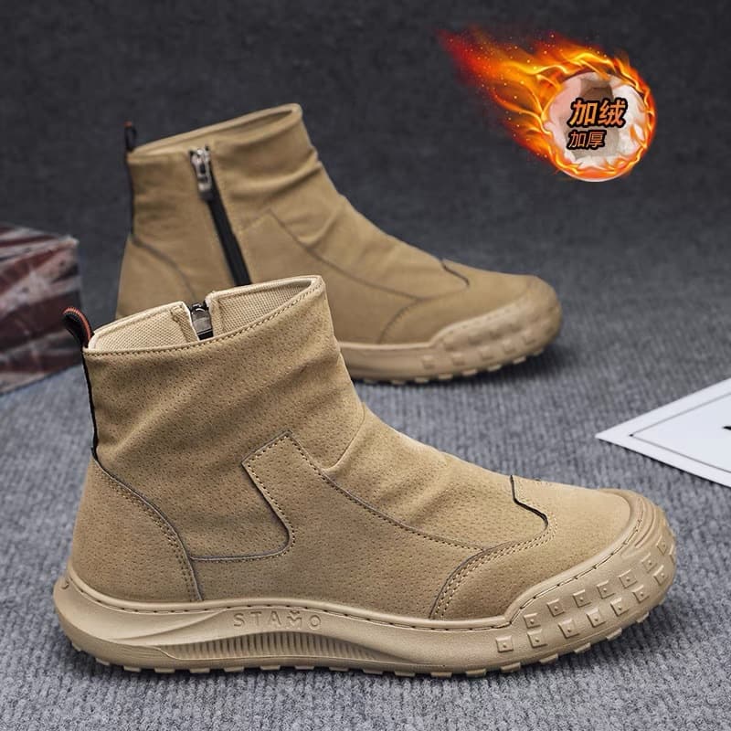 2024 Winter Plush High-Top Martin Boots Men's Trendy Versatile Thick Warm Cotton Shoes Anti-Slip Work Safety Shoes Men's Shoes