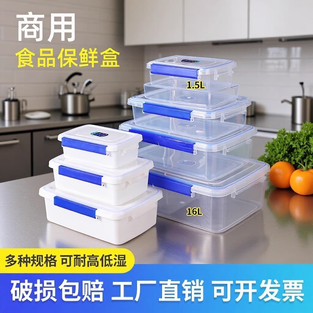 Fresh-Keeping Box, Food Plastic Box, Rectangular Refrigerator Sealed Storage Box, Food-Grade Commercial Transparent Lunch Box with Lid