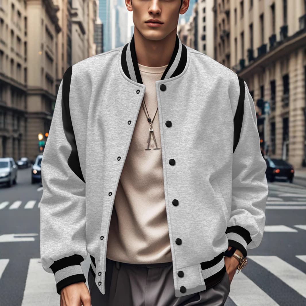 Amazon TEMU Casual Fashion European and American Trendy Brushed Fabric Cardigan Button-Up Baseball Jacket for Men Cross-Border Stock