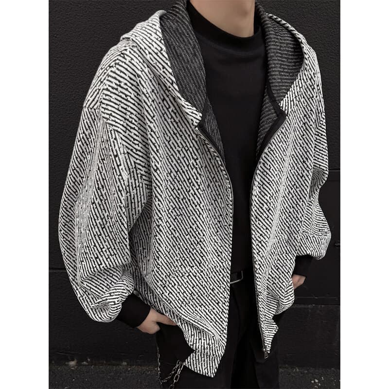 2025 Spring Cardigan Hoodie Casual Loose Striped Sports Hooded Jacket Men Fashion Korean Style Pullover Drop Shipping