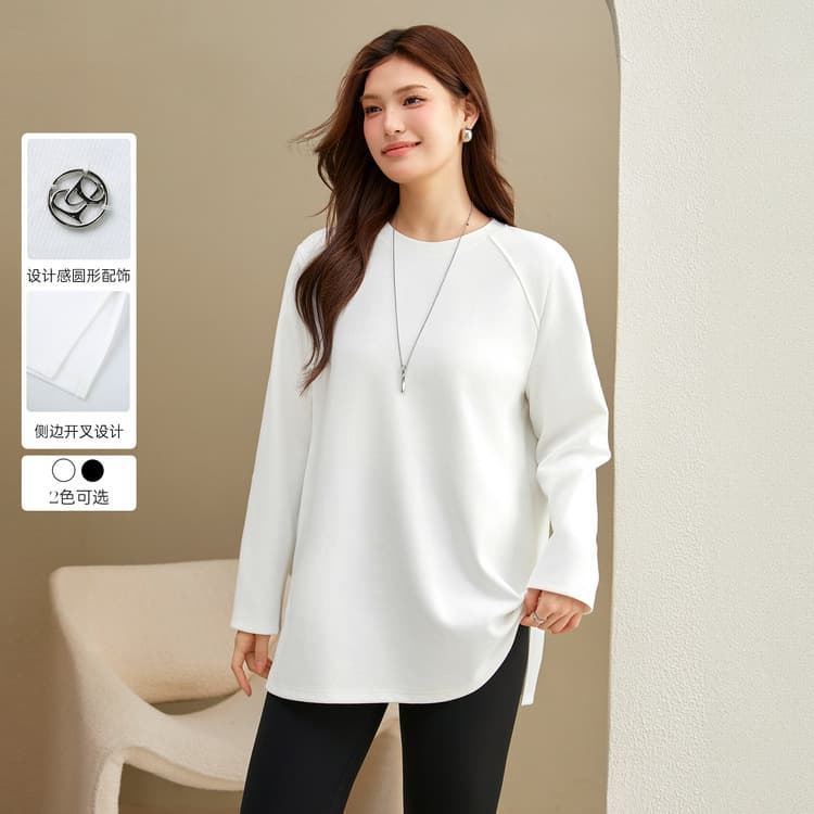 [Simple, Casual, and Relaxed T-shirt] Slim & Stylish Plus Size Women's Slit Versatile Top for Curvy Women, 2025 Spring New Arrival