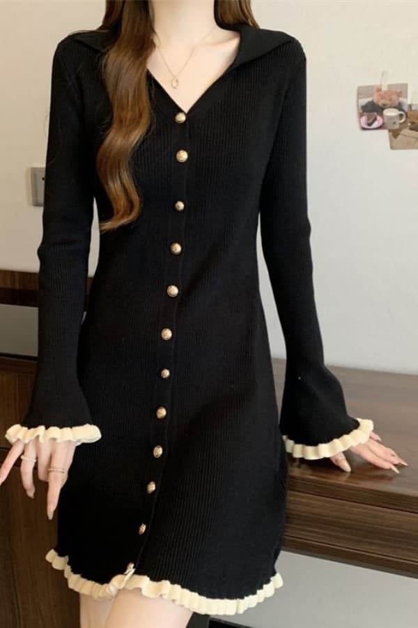Petite French Chic Black Knit Dress Autumn 2024 New Elegant Slimming Plus Size A-Line Dress