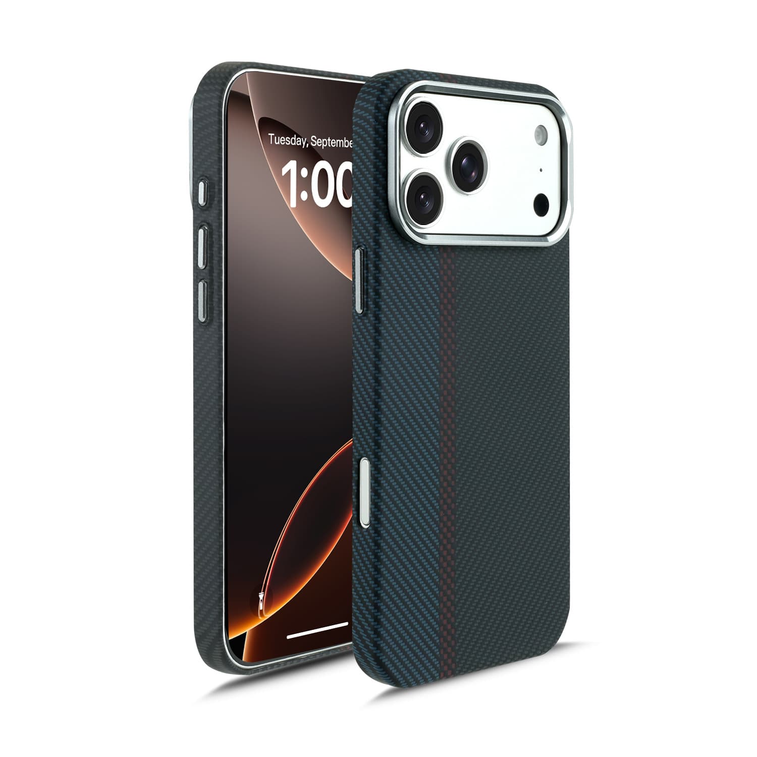 Magnetic Kevlar Carbon Fiber Texture Case for iPhone 18, Large Cutout Metal Hardware, Skin-Feel Protective Cover for Apple 17