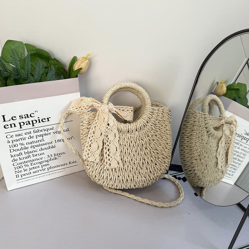 Straw Woven Basket Bag 2026 Spring New Trendy Fashion Women's Crossbody Bag Stylish Woven Handbag