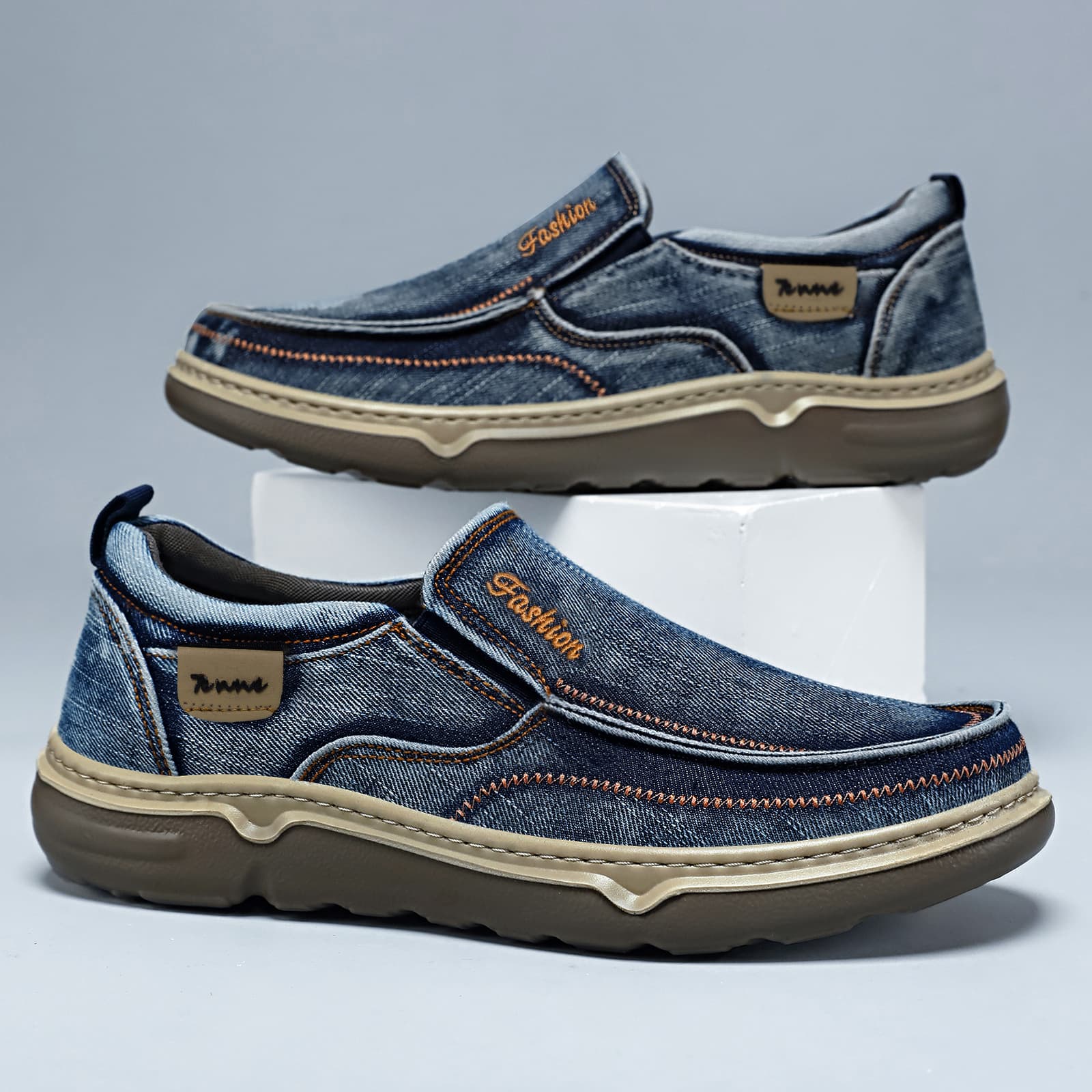 Men's Old Beijing Cloth Shoes Washed Denim Slip-on Canvas Shoes Soft Sole Lightweight Dad Shoes