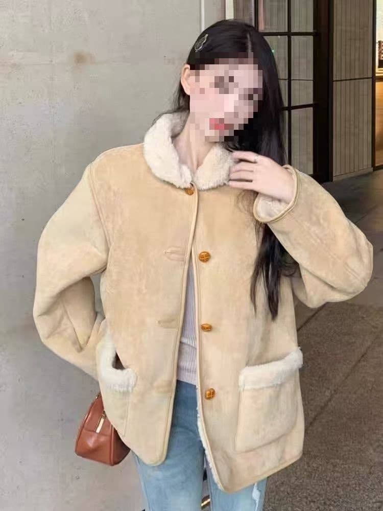 Retro Korean style lamb wool cotton coat for women, autumn petite style, milky new cotton coat, super cute cotton-padded jacket