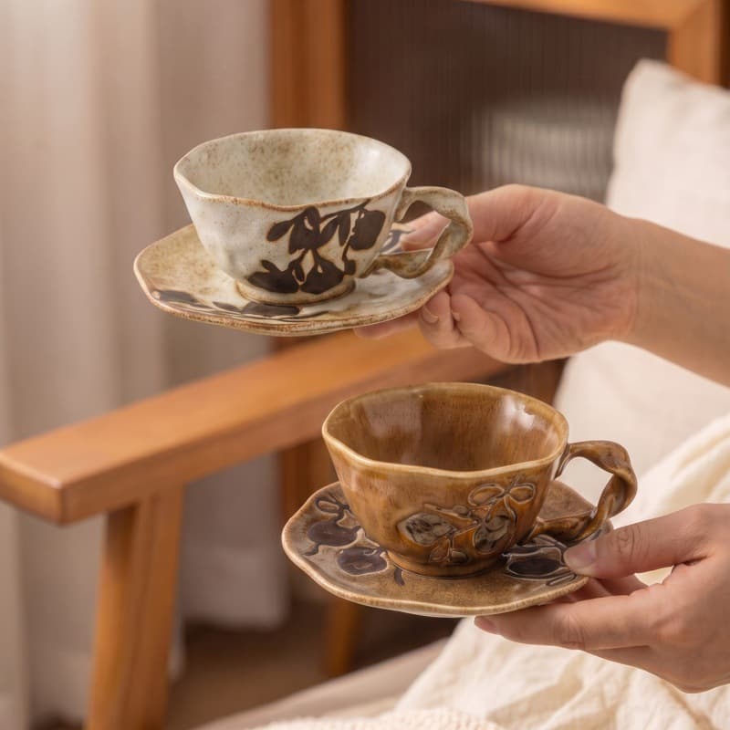 Yamano coffee cup and saucer commercial set retro cup latte art latte cup retro floral cup Japanese ceramic coffee cup