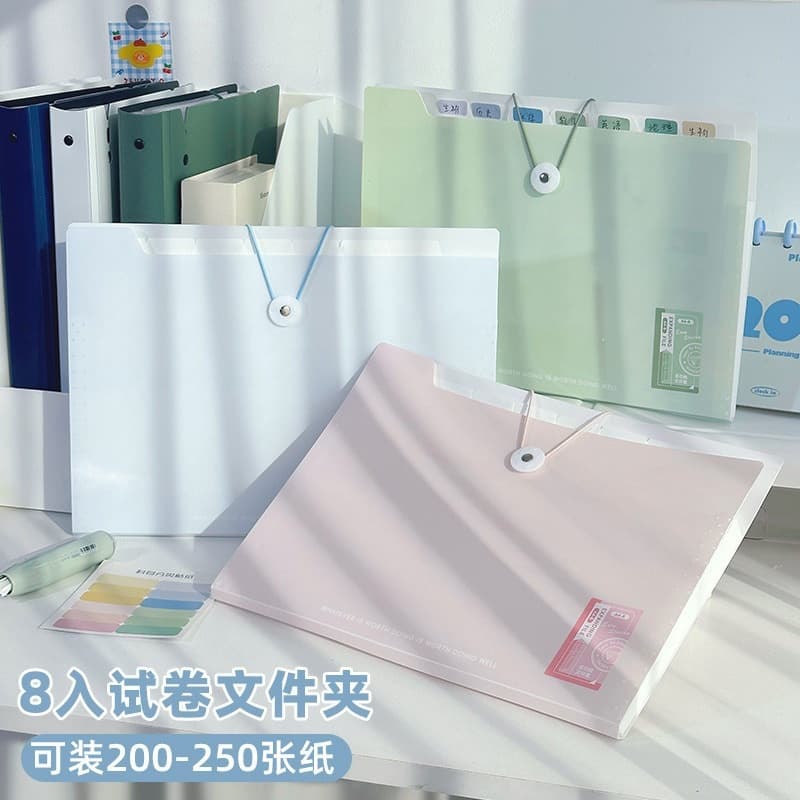 A4 Accordion File Organizer with Buckle, 8-Section Folder, PP Waterproof, Student Subject Classification Exam Paper Storage Bag