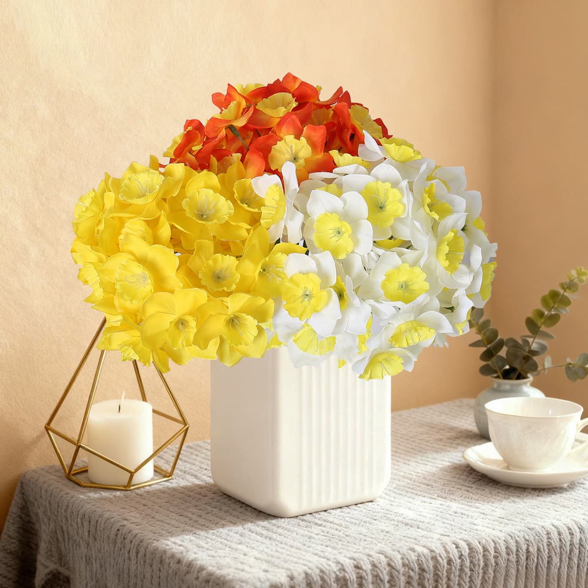 Artificial Daffodil Bouquet Fake Flowers Plastic Hand-Tied Pastoral Style Living Room Decoration Cross-Border Hot Seller 6-Head Daffodil