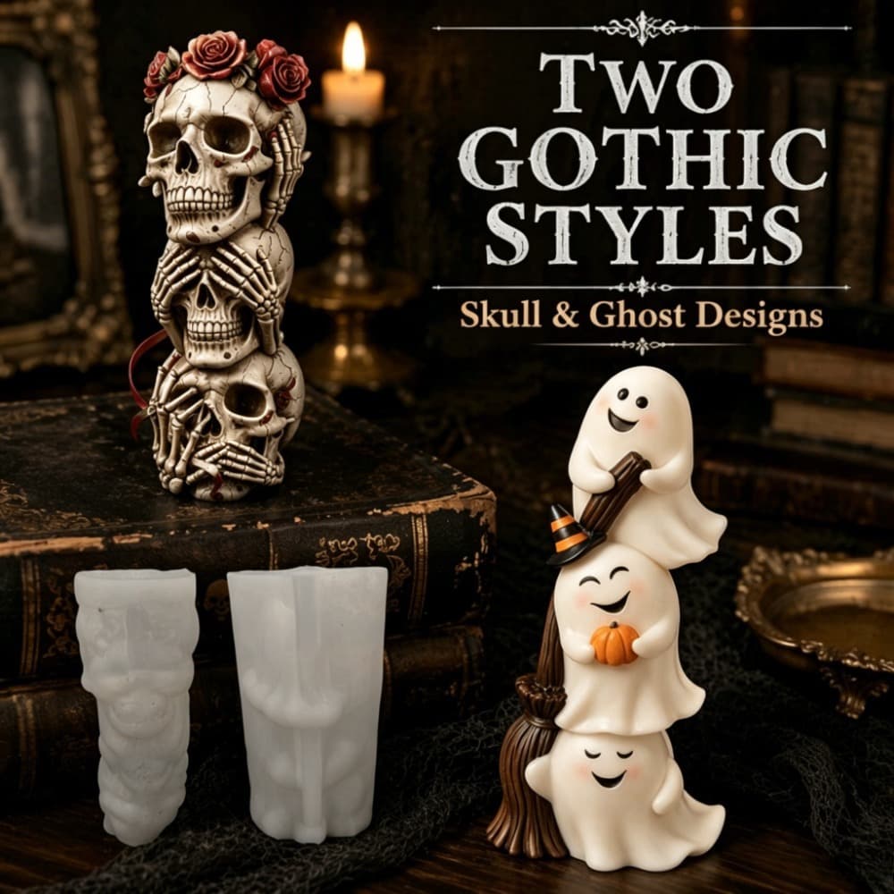 Skeleton Stacked Triple Ghost Silicone Mold Halloween Scented Candle Resin DIY Decorative Casting Mold