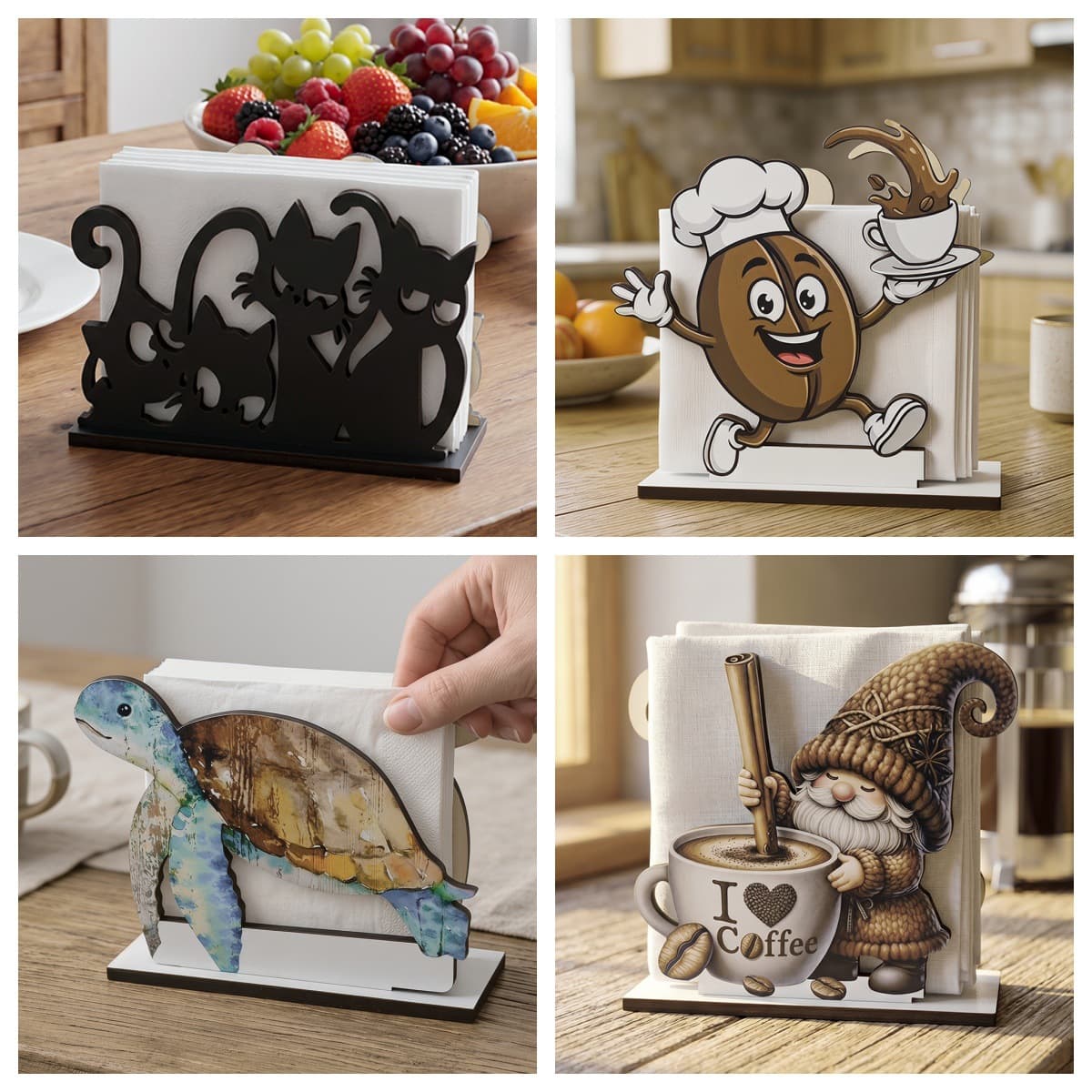 Cross-border wooden paper towel holder cartoon cat coffee turtle gnome shape desktop restaurant kitchen storage napkin holder