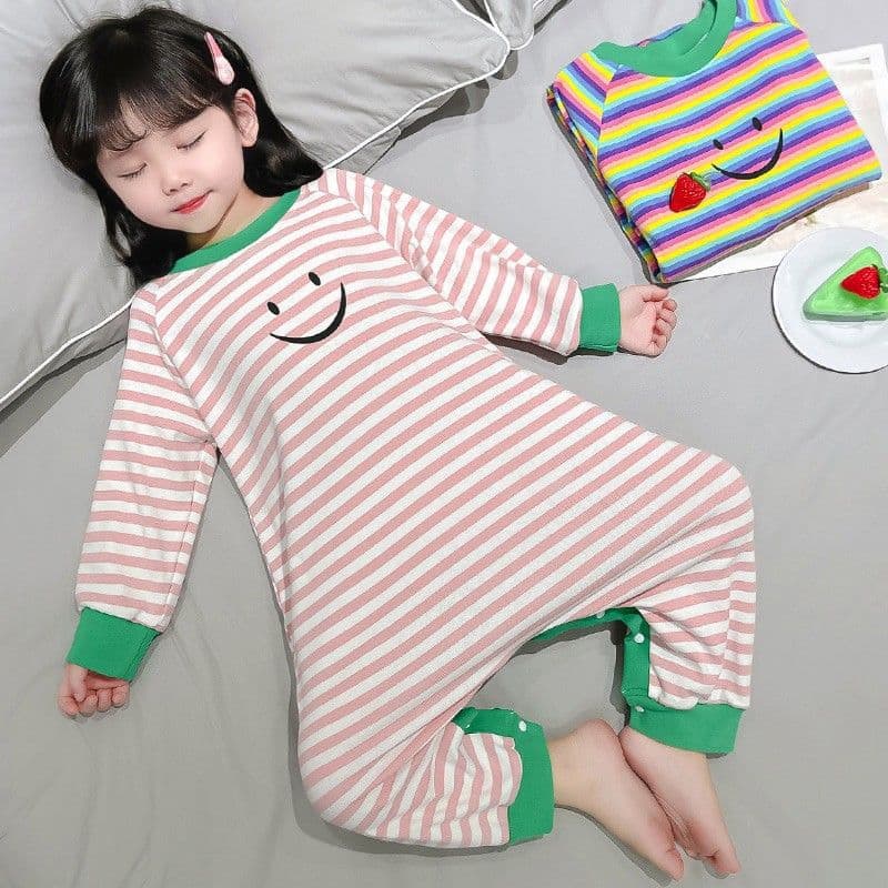 Children's one-piece pajamas baby summer long-sleeved anti-cold little girl home clothes girl sweat-absorbent breathable one-piece