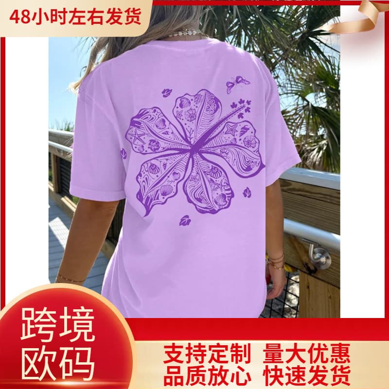 Oversized Graphic T-Shirts for Women Teens Y2K Flower Short S