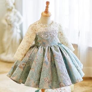 Baby Girl First Birthday Party Dress Autumn Winter New Long Sleeve Vintage Children's Birthday Party Princess Dress Crawling Ceremony Outfit