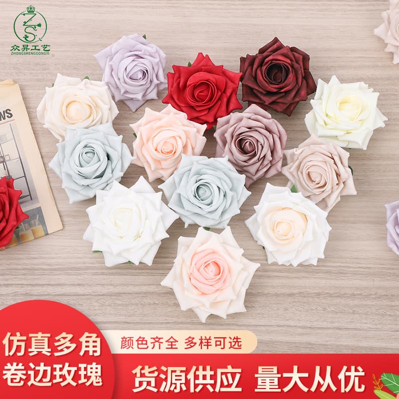 Factory supply curled multi-horn rose head simulation PE foam flower holding bouquet gift box DIY fake flowers wholesale