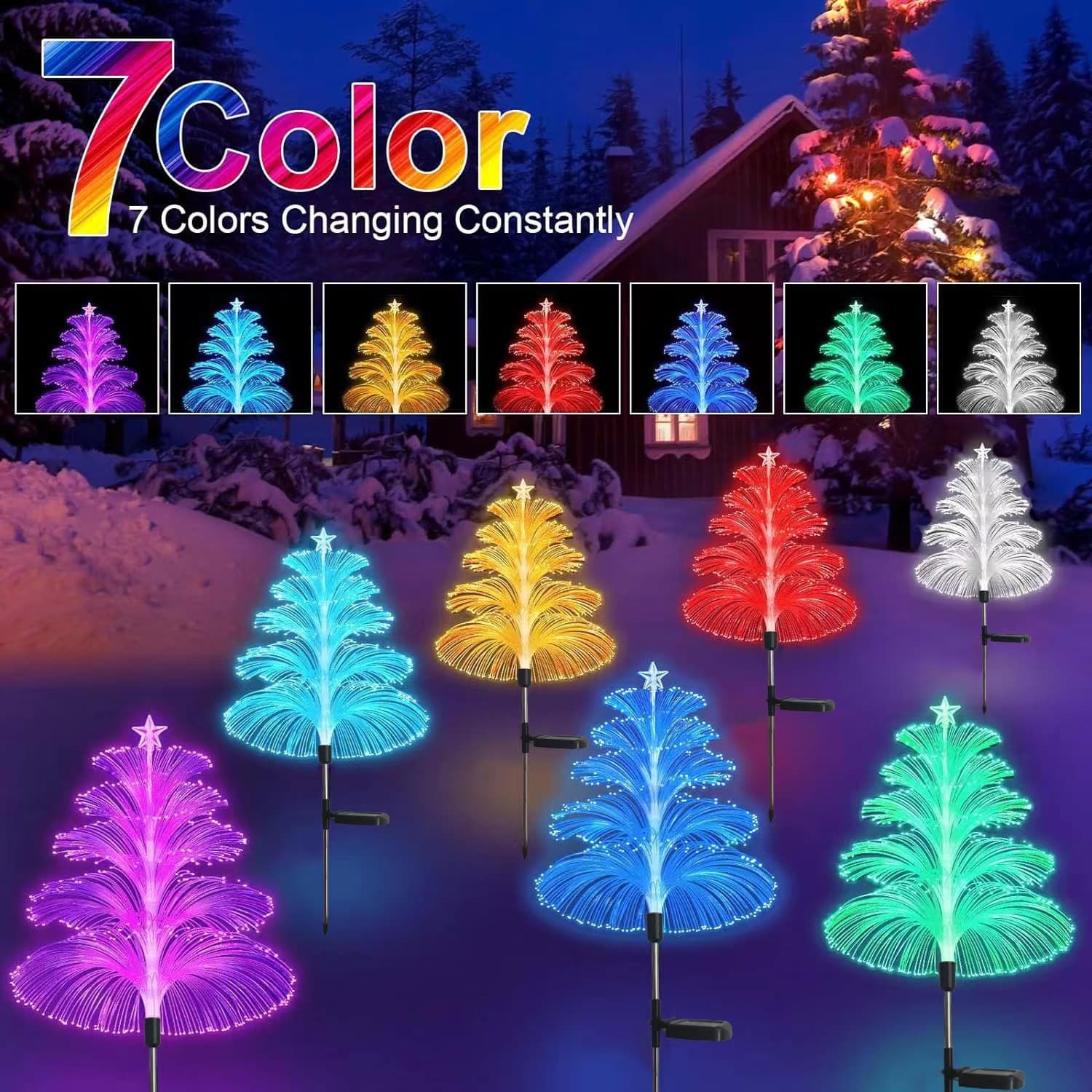 Solar String Lights Jellyfish Lights Outdoor Waterproof Landscape Lights Garden Lawn Lights LED Fiber Optic Colorful Ground Insert