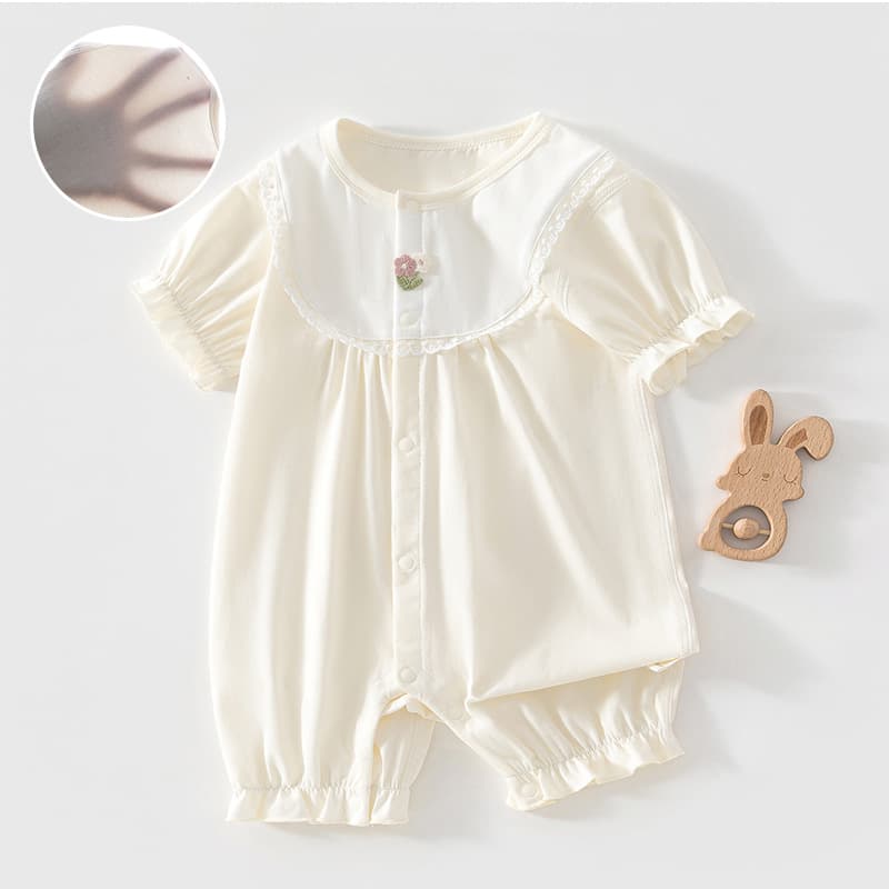 Baby girl jumpsuit summer short-sleeved jumpsuit small flower cute clothes toddler thin baby harem breathable