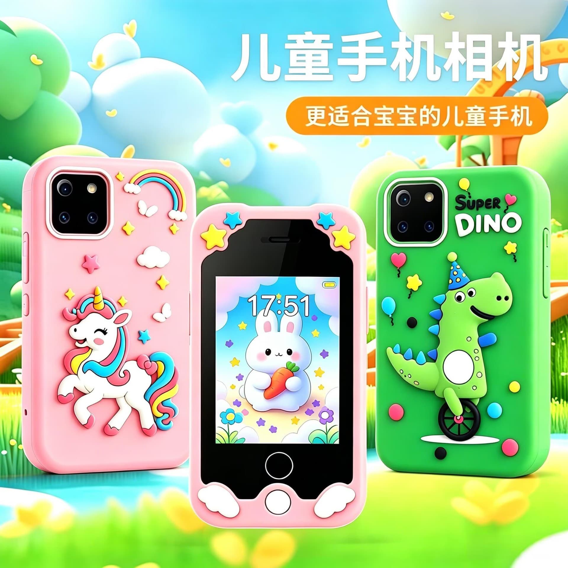 New Cross-Border Children's Phone, HD Eye-Protection, Mini Camera, Multifunctional Educational Touchscreen Phone for Kids