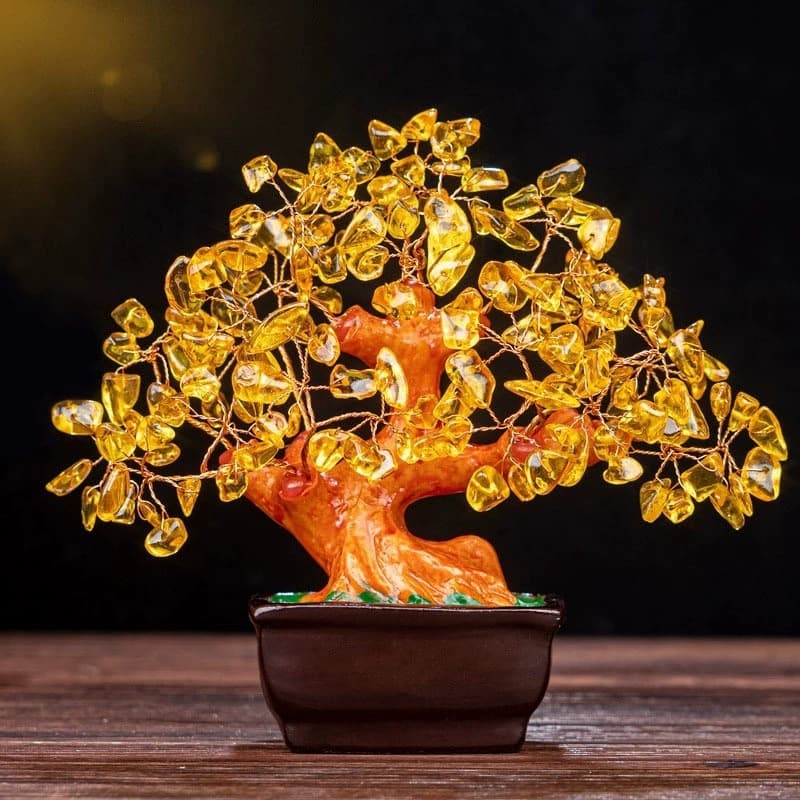 Citrine tree small square basin treasure tree ornaments manufacturer wholesale money tree crafts ornaments God of Wealth ornaments