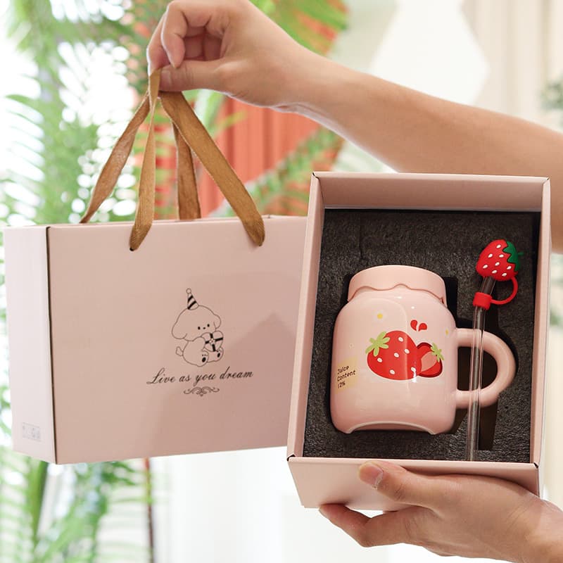 Ceramic Mug with Straw Lid, Cute and Stylish Water Cup for Girls, Gift for Best Friend