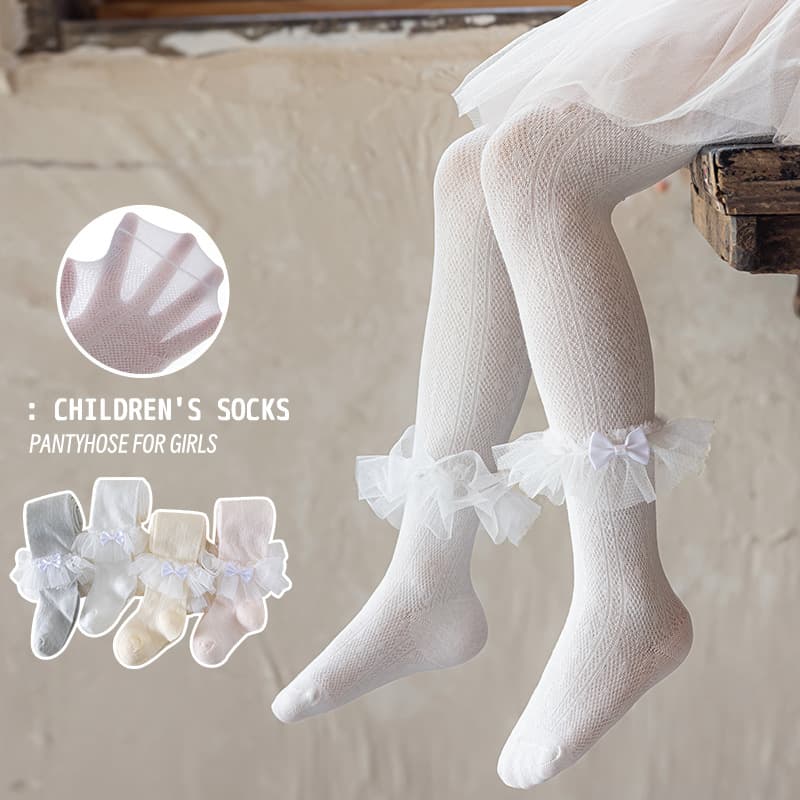 Class A Mesh Baby Leggings Summer New Lace Girls Leggings Korean Style Bow Infant Tights