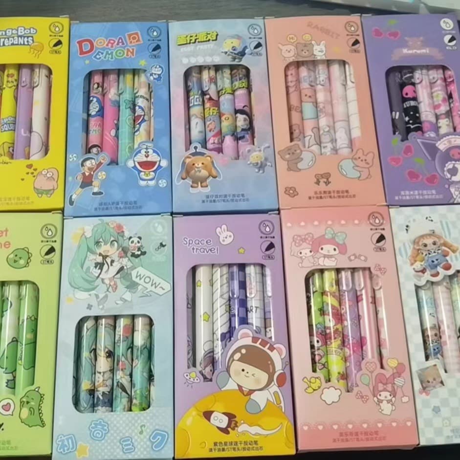 Cartoon boxed press pen gel pen cute black pen st quick-drying ink press pen with multiple patterns and styles