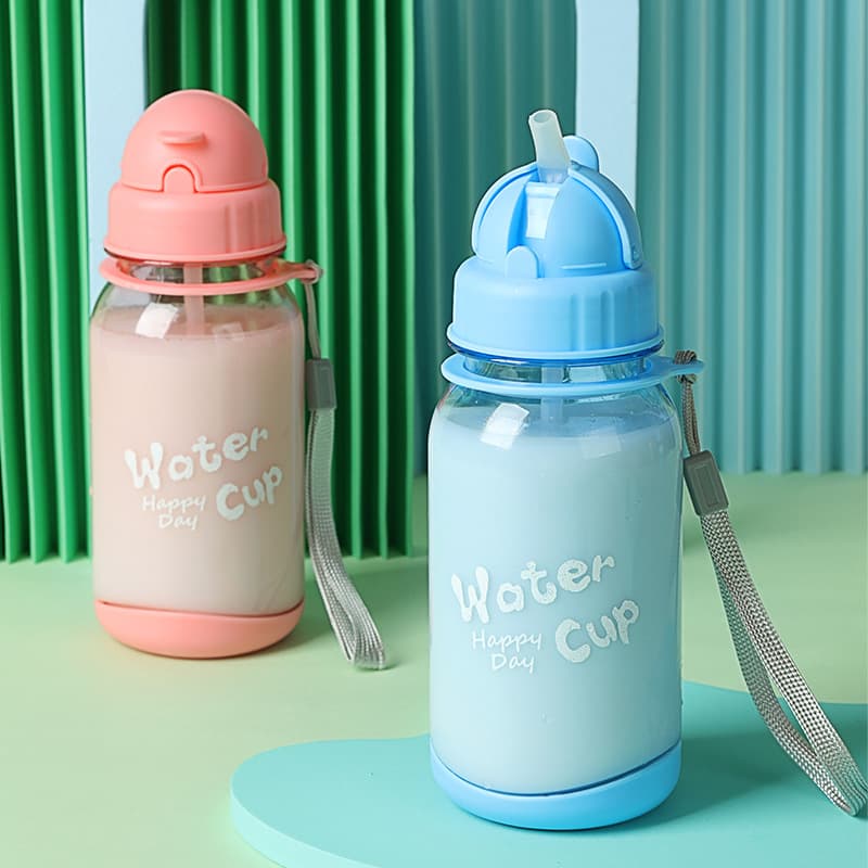 Children's drinking water plastic water bottle with straw cup girls summer new kettle male and female baby kindergarten water cup