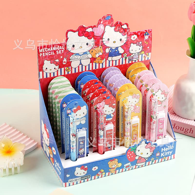 New Red Blue KT Cat Mechanical Pencil Set Cartoon Automatic Pencil Lead Combination Student Stationery Set