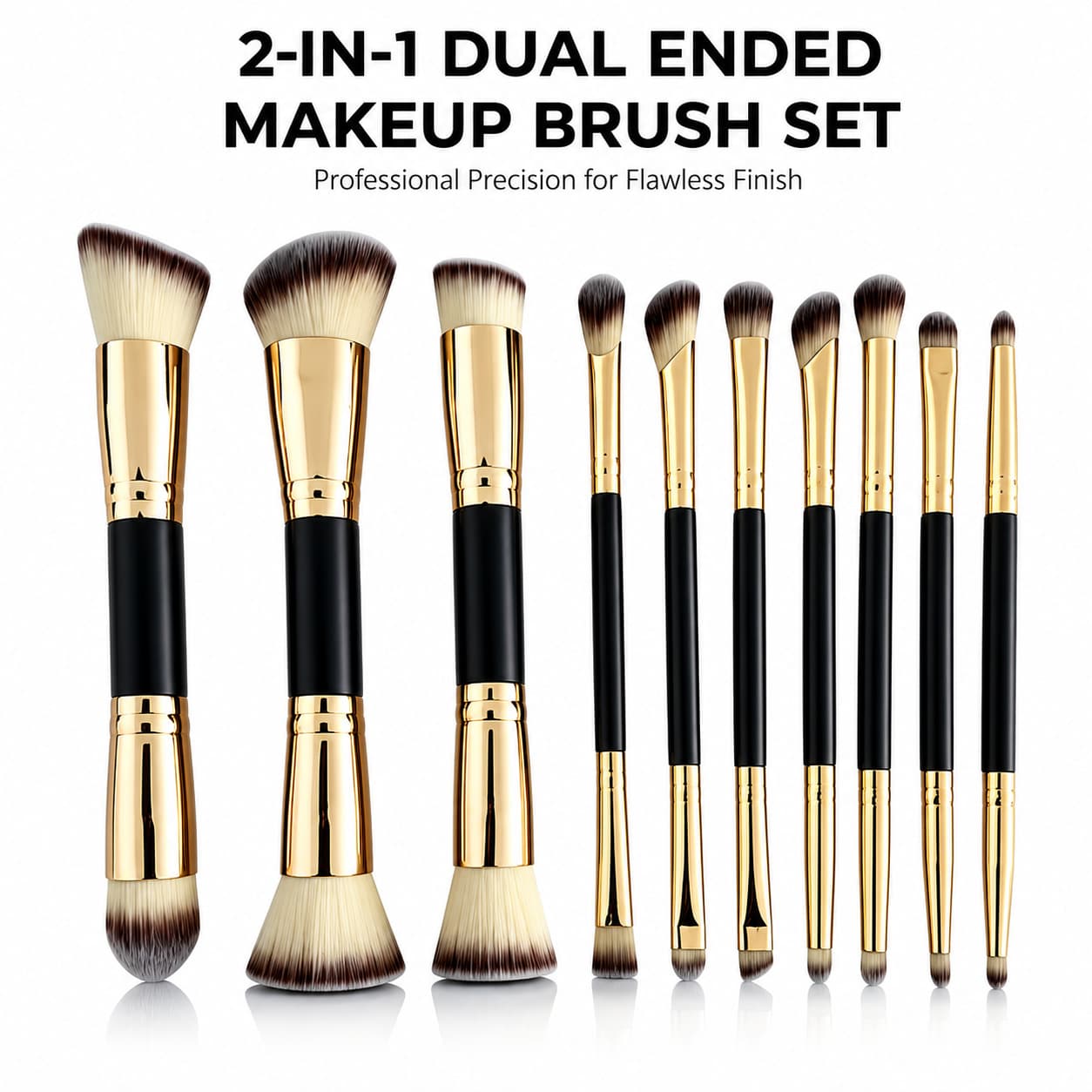 10-Piece Dual-Ended Makeup Brush Set Soft Bristle Foundation Brush Powder Brush Blush Eyeshadow Brush Cross-Border Beauty Tools Manufacturer