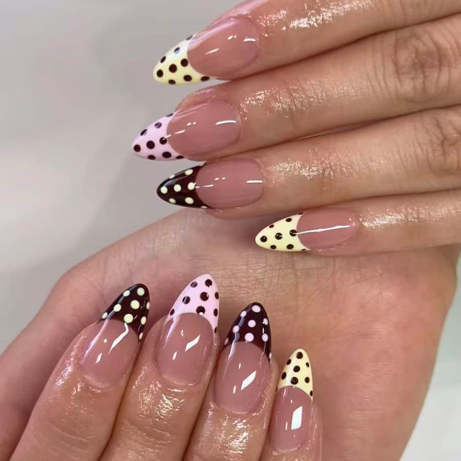Mid-size water drop nail polish European and American cross-border autumn and winter new color French pointed colorful polka dot wearable nail polish 24 pieces