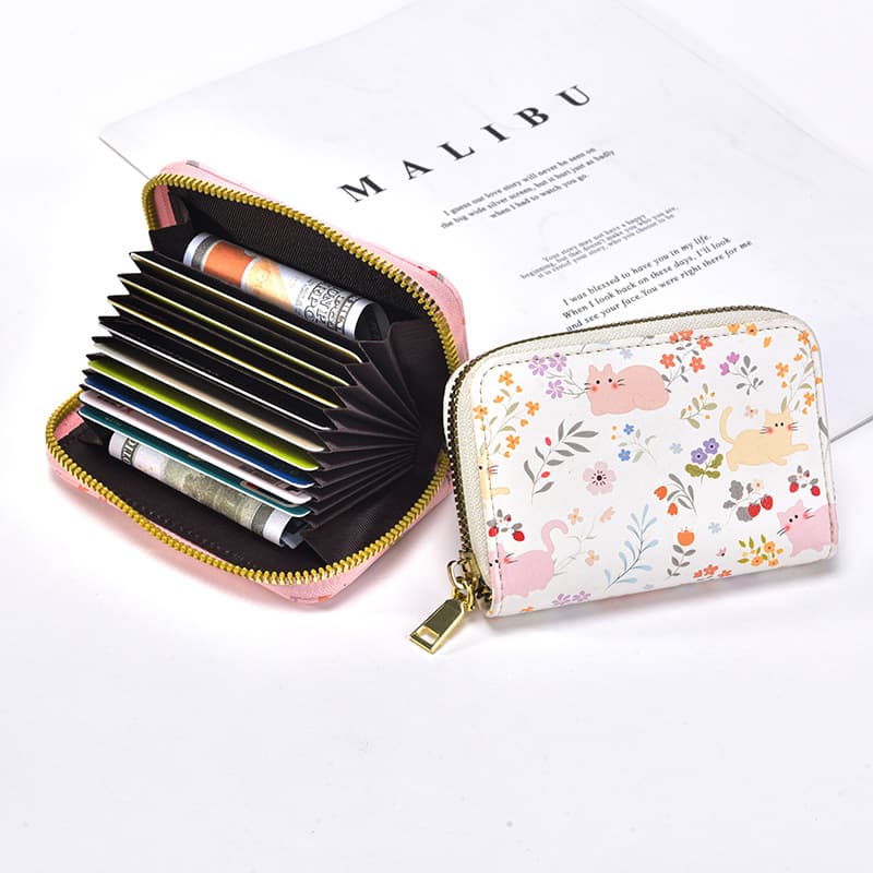 2026 new cross-border cat floral ladies accordion card bag cute girls coin purse card wallet