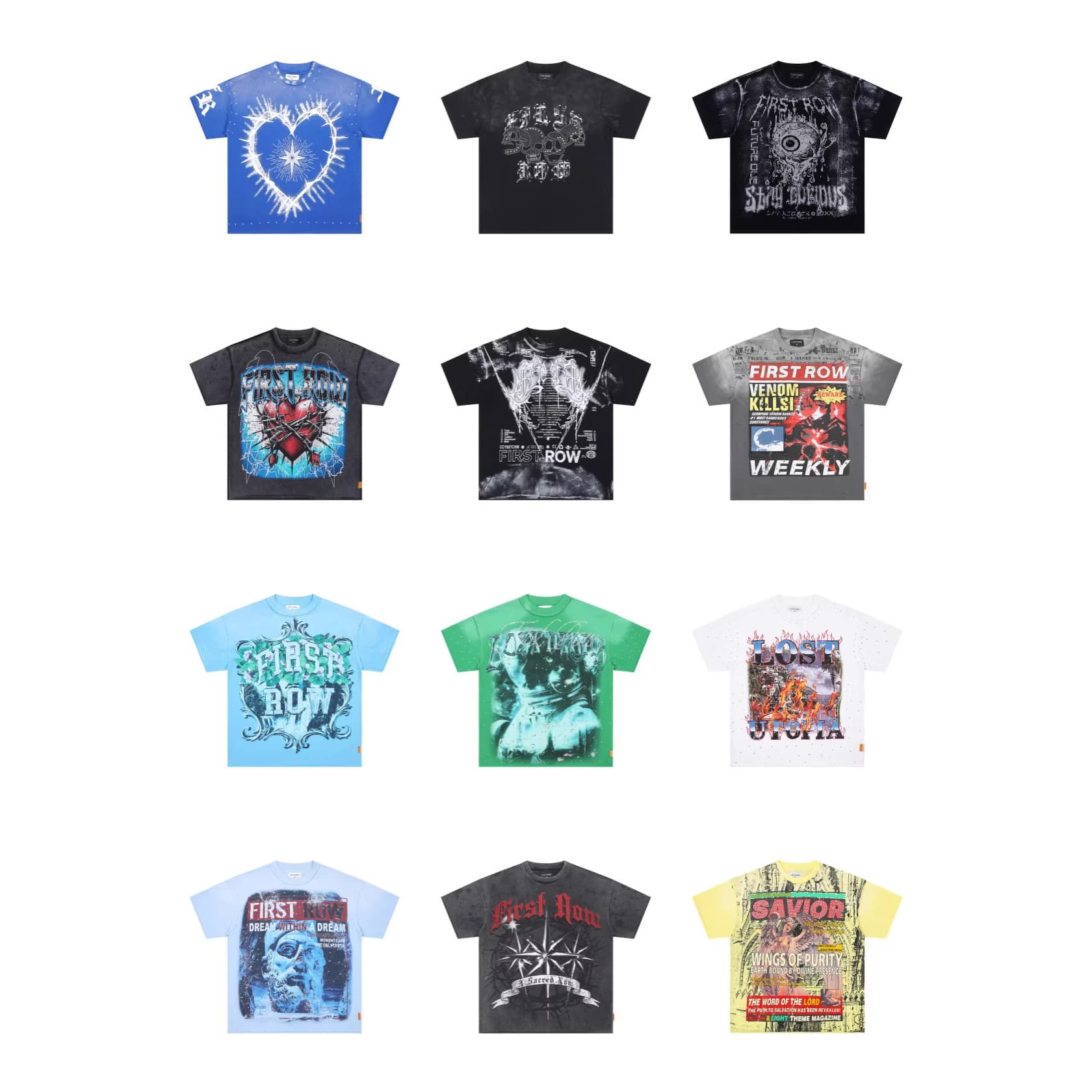 First Row Tee 2026Ss Latest Los Angeles Street Fashion Brand Rhinestone-Embellished Washed and Distressed Short-Sleeved T-Shirt