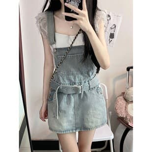 D605# [Not Actual Photo] Retro Hot Girl Denim Overall Shorts for Petite Women Slim Straight Wide Leg Hot Pants