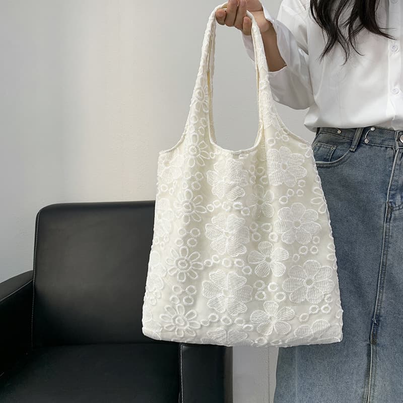 Lazy canvas women's bag cute flower butterfly college student shoulder bag large capacity handheld tote bag