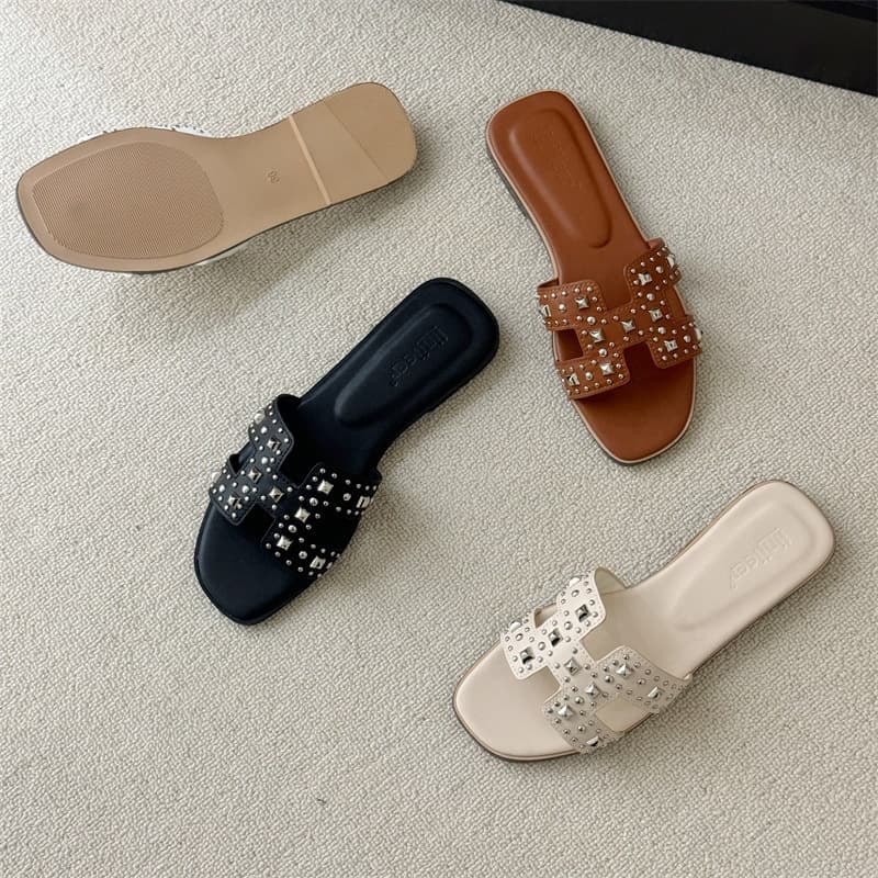 Top version 2025 summer slip-on genuine leather couple's all-match slippers thick-soled chypre sandals men's and women's shoes