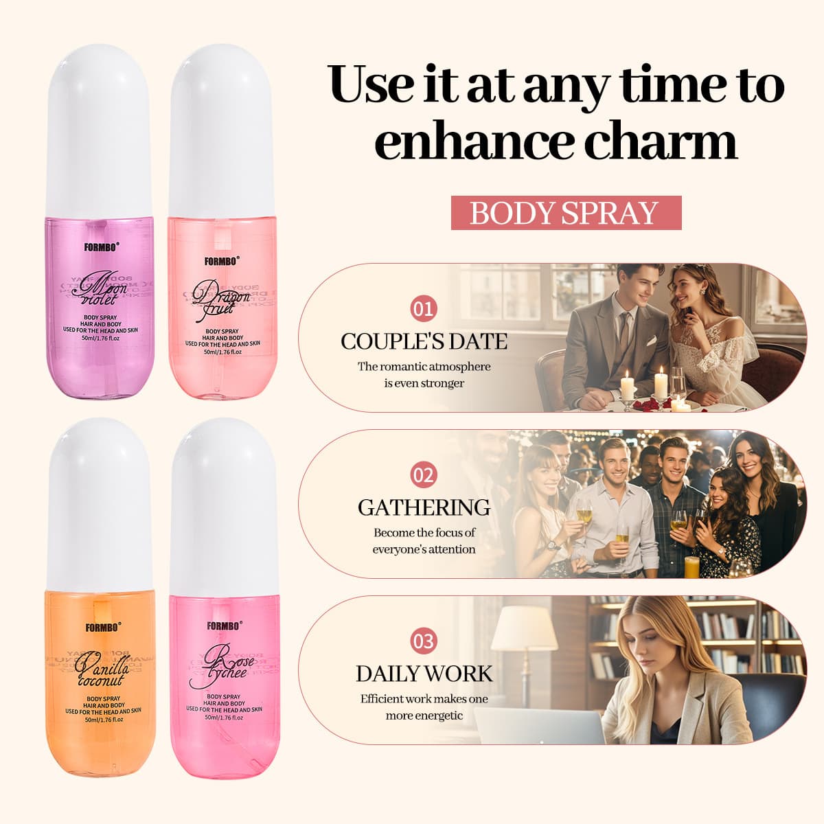 Cross-border Perfume FORMBO Alcohol-Free Body Hair Clothing Spray Fragrance Mist Long-Lasting Scent Women's Perfume