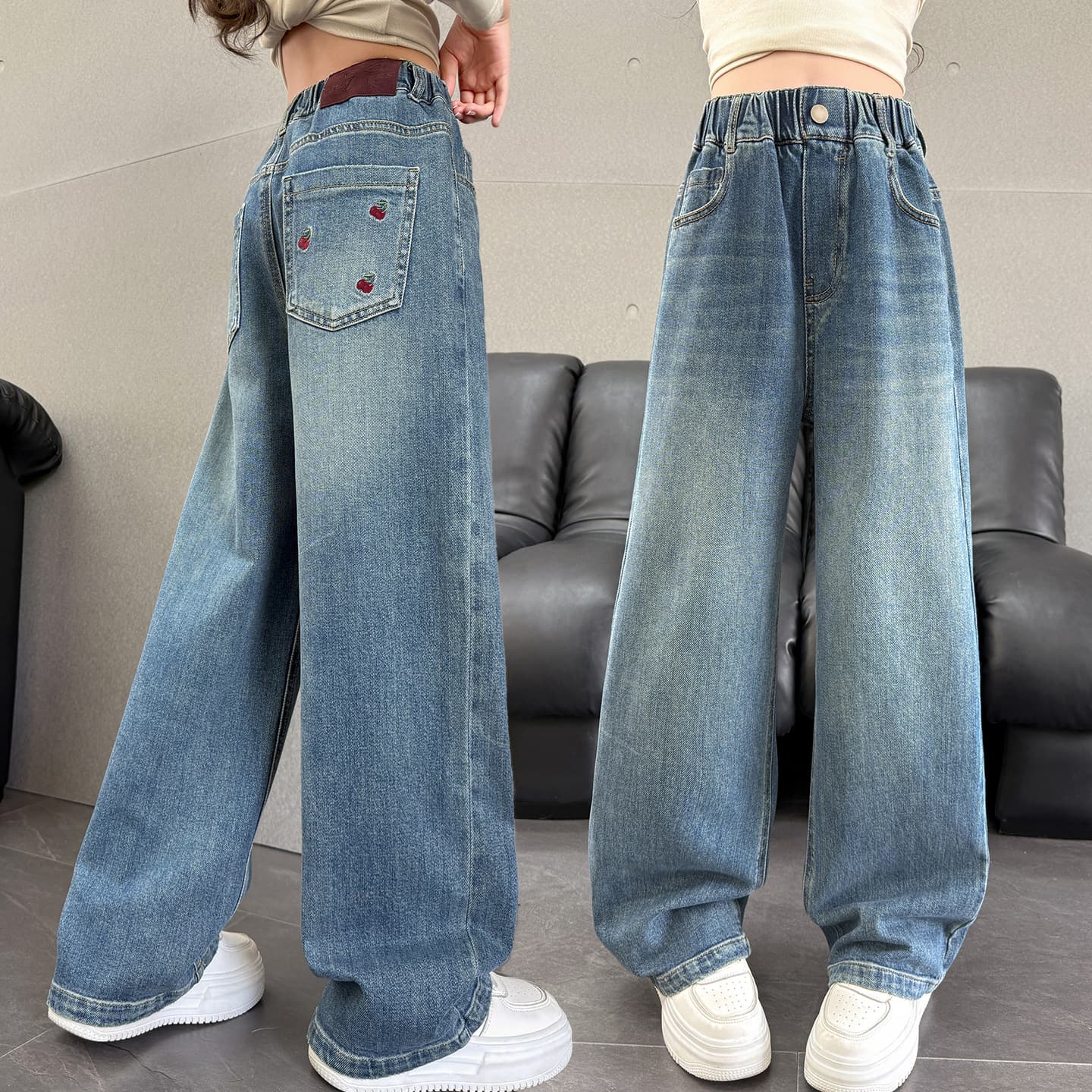 Girls Pants Spring Autumn 2026 New Style Children's Autumn Winter Wide Leg Pants Middle and Older Kids Casual Straight Denim Long Pants